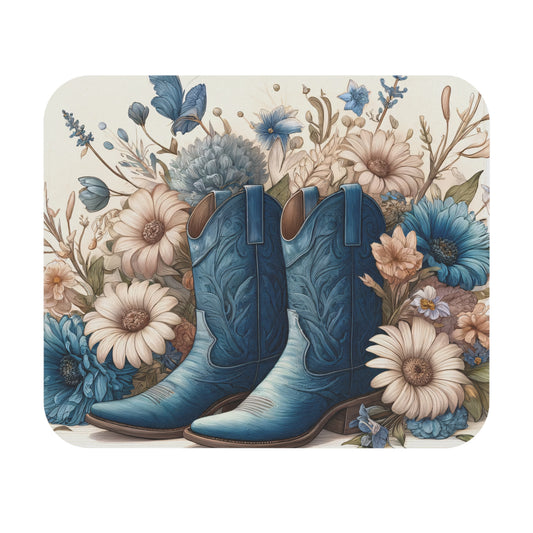 Blue Boots & Blooms Mouse Pad, Cowboy boots Mouse Pad, Western Mouse Pad