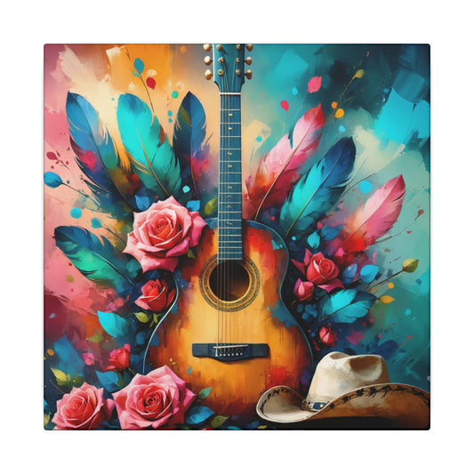 "Country Soul" Vibrant Guitar & Cowboy Hat Canvas Print – Western Music Wall Art