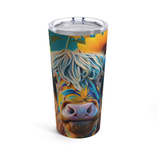 Sunflower Highland Cow Tumbler 20oz, Water bottle, Sunflower design, Highland Cow Print