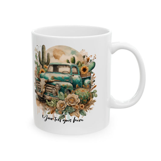 Desert Bloom Vintage Truck Personalized Ceramic Mug