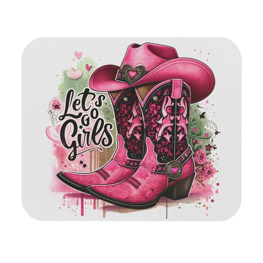 Let's go girls Mouse Pad, Western mouse pad, Pink cowboy boots & hat mouse pad