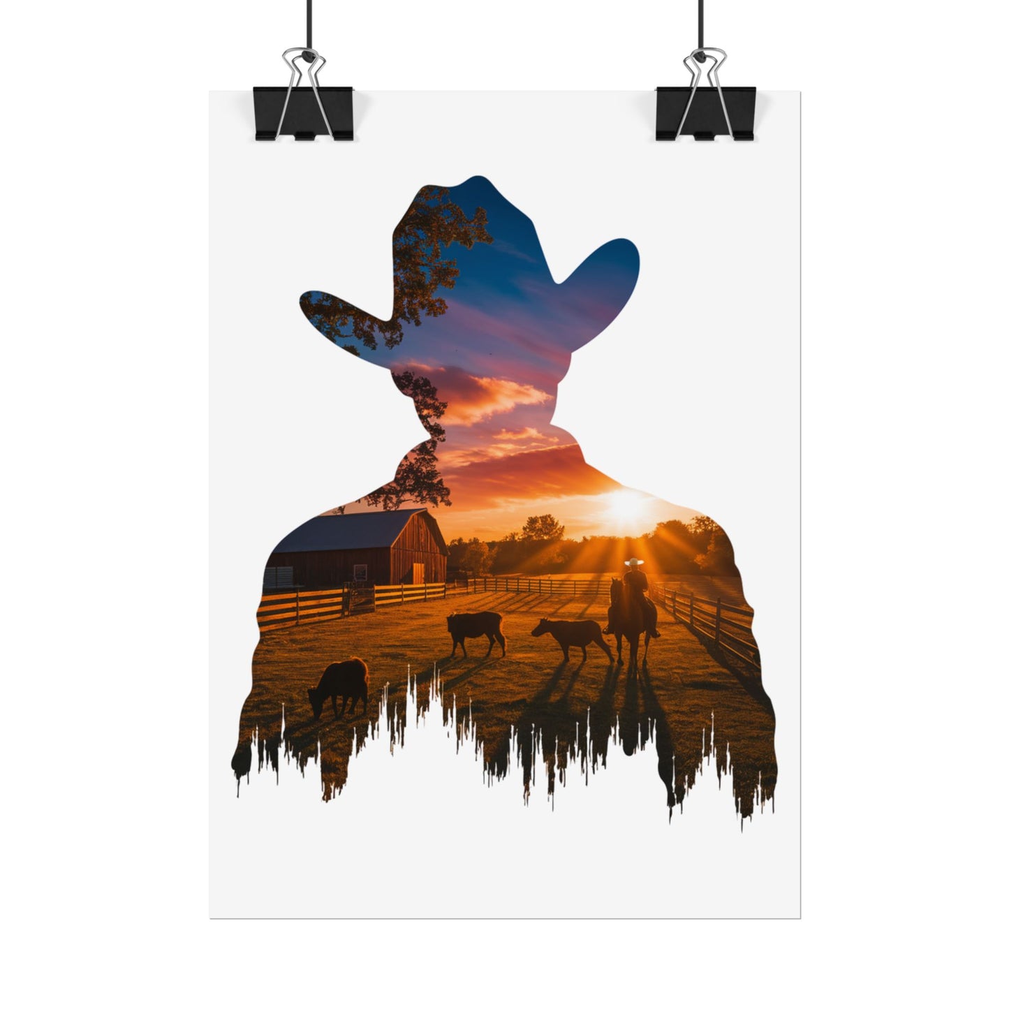 Sunset Cowboy Silhouette – Double Exposure Western Wall Art Print
