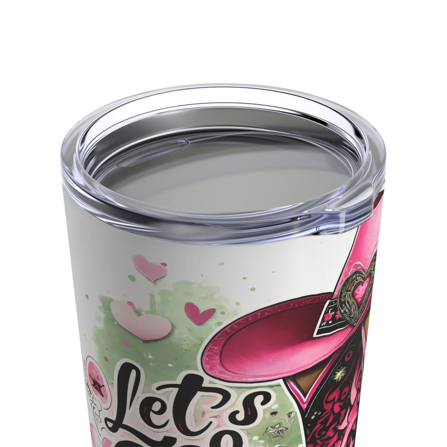 Let's go girls Tumbler 20oz, Pink cowboy boots & hat, Water bottle