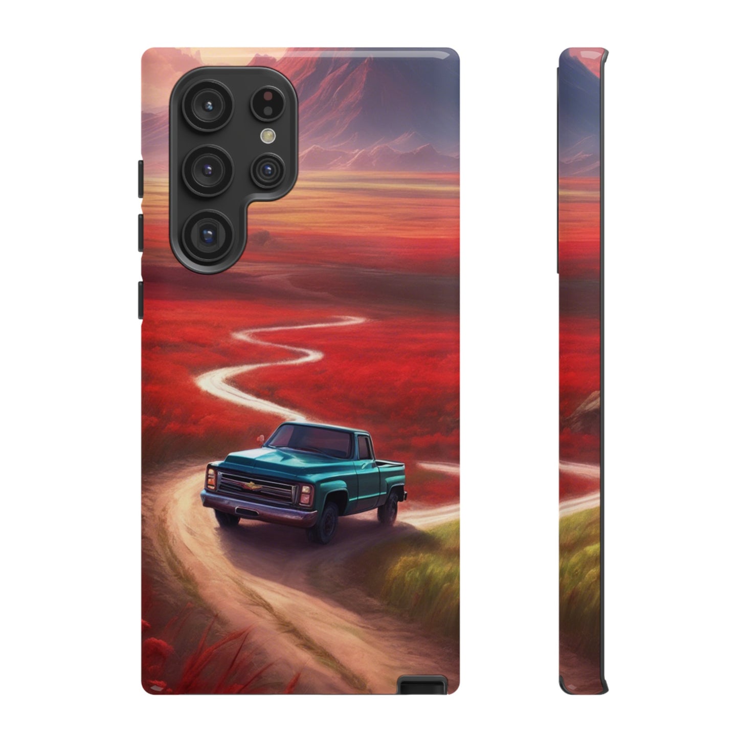 Blue Chevy Sunset Scene Phone Case