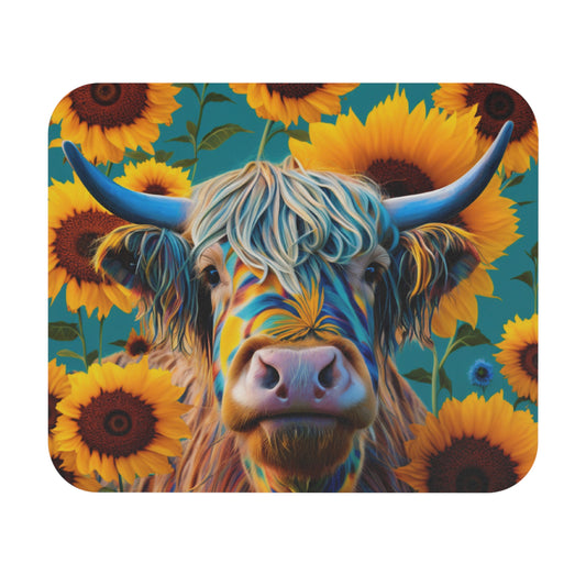 Sunflower Highland Cow Mouse Pad, Highland cow mouse pad, Sunflower mouse pad