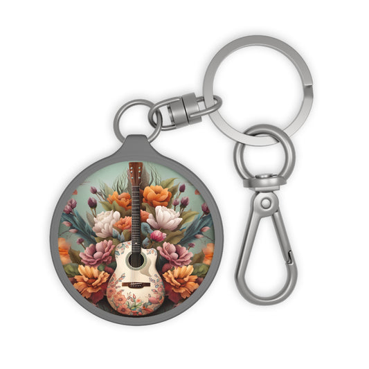 Guitar and Flower Keyring Tag