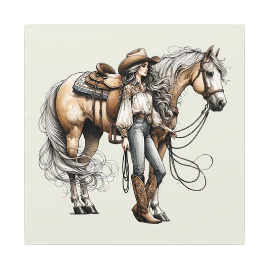 Elegant Cowgirl and Horse Canvas – Western Wall Art for Rustic & Country Decor