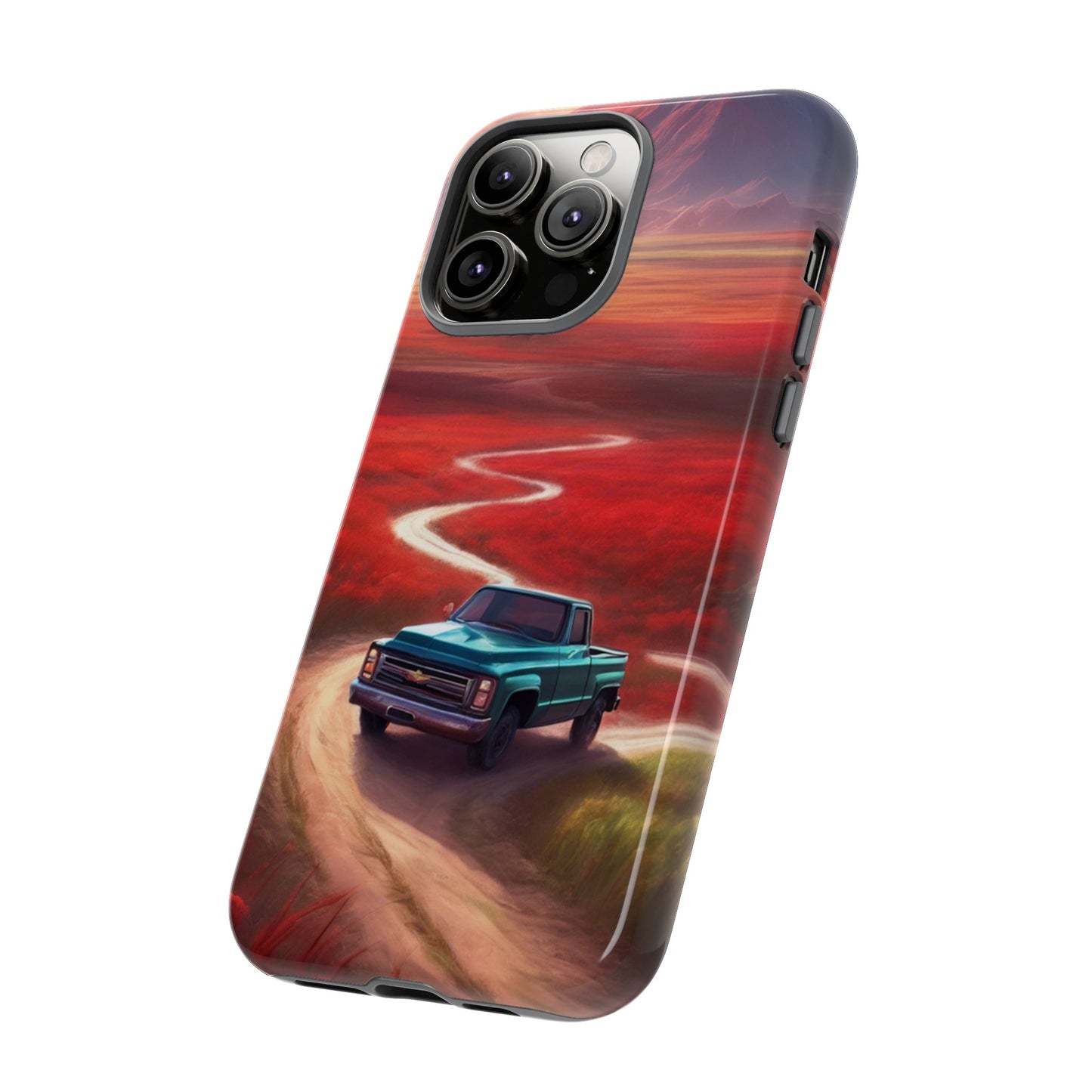 Blue Chevy Sunset Scene Phone Case