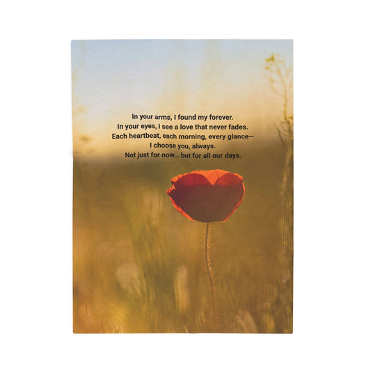 Featuring a red poppy in a field with black text