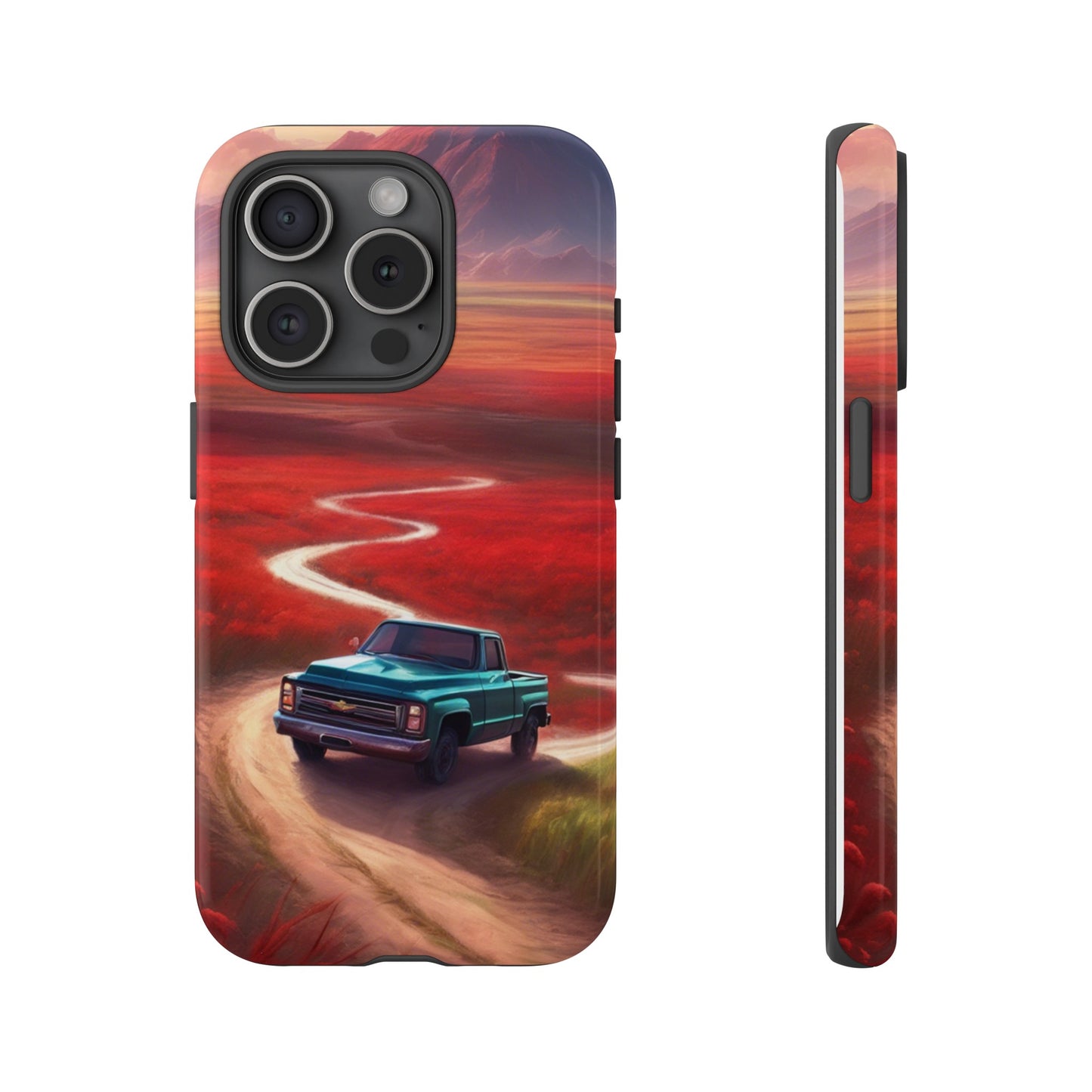 Blue Chevy Sunset Scene Phone Case