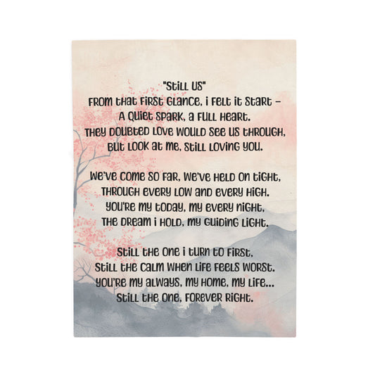 Pastel mountain screen with black text