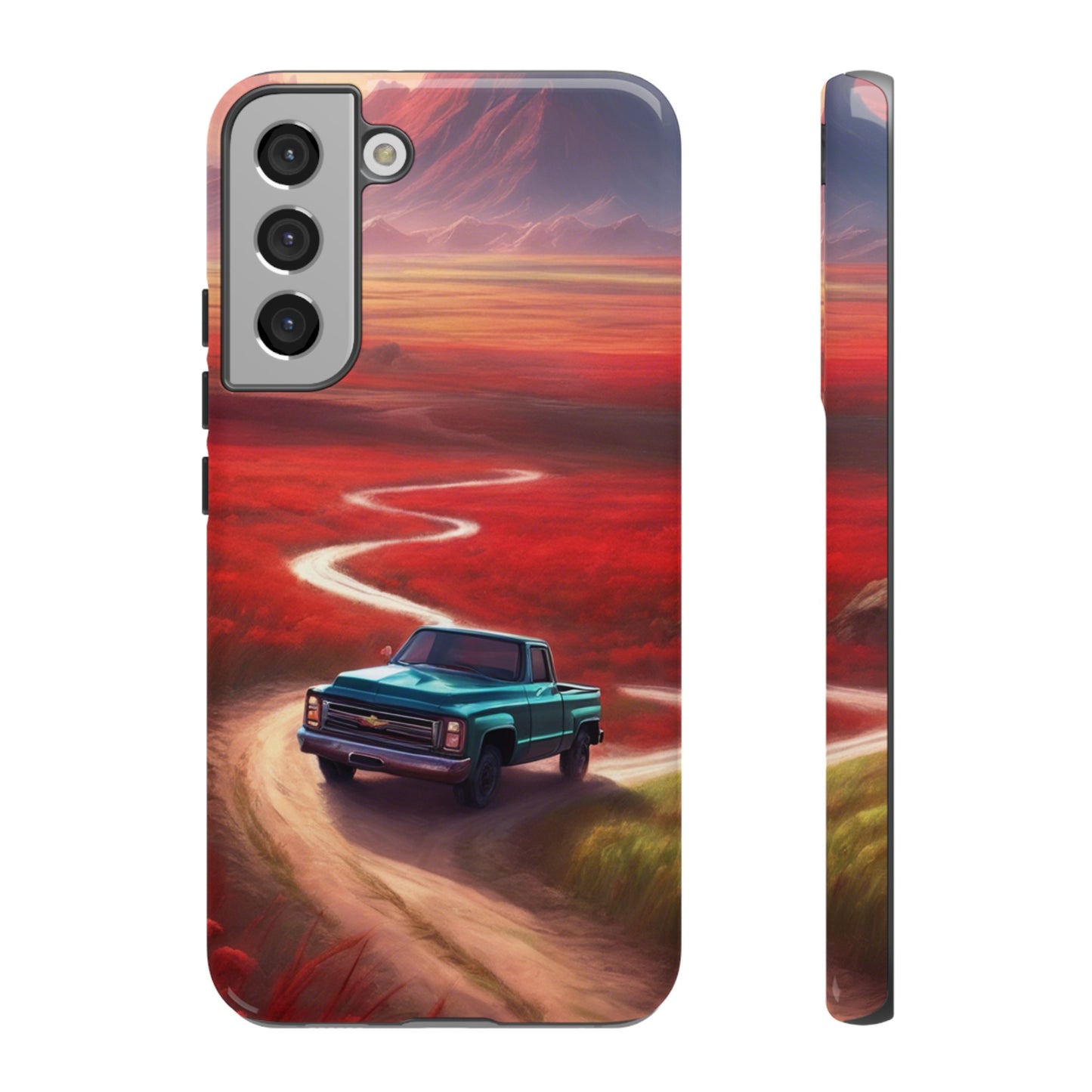 Blue Chevy Sunset Scene Phone Case