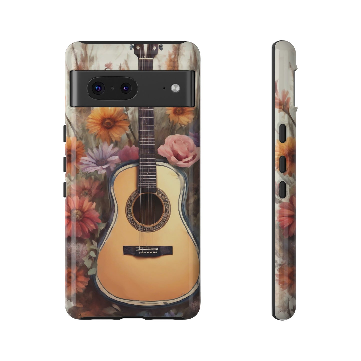 Boho Guitar with Flowers Design Phone Case