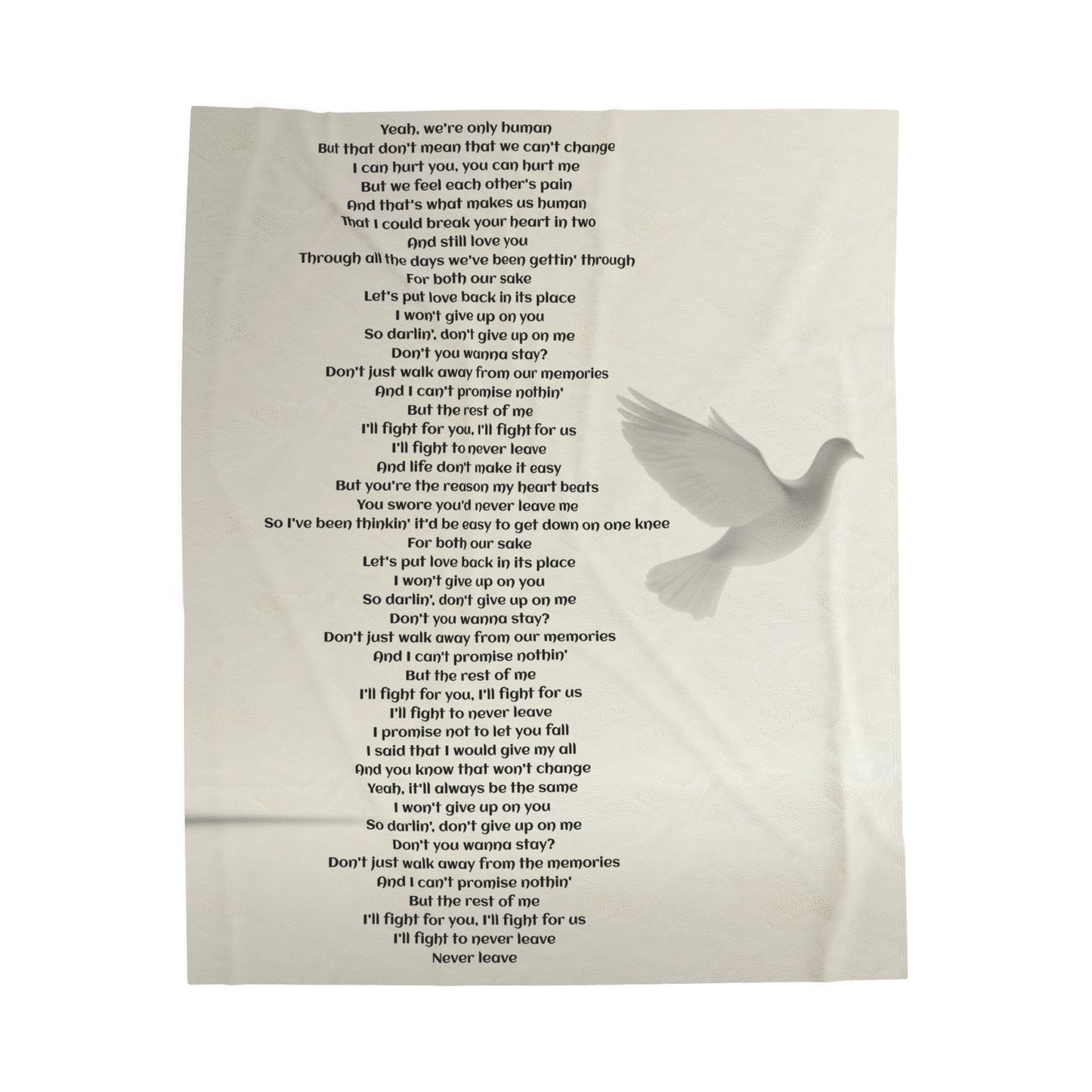 Never leave lyric Velveteen Plush Blanket, Fan Blanket, Throw Rug, Display Blanket, Country Music Blanket,