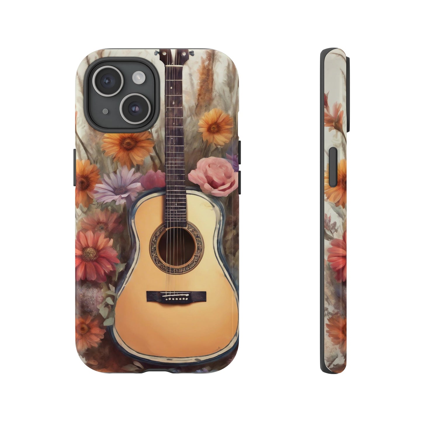 Boho Guitar with Flowers Design Phone Case