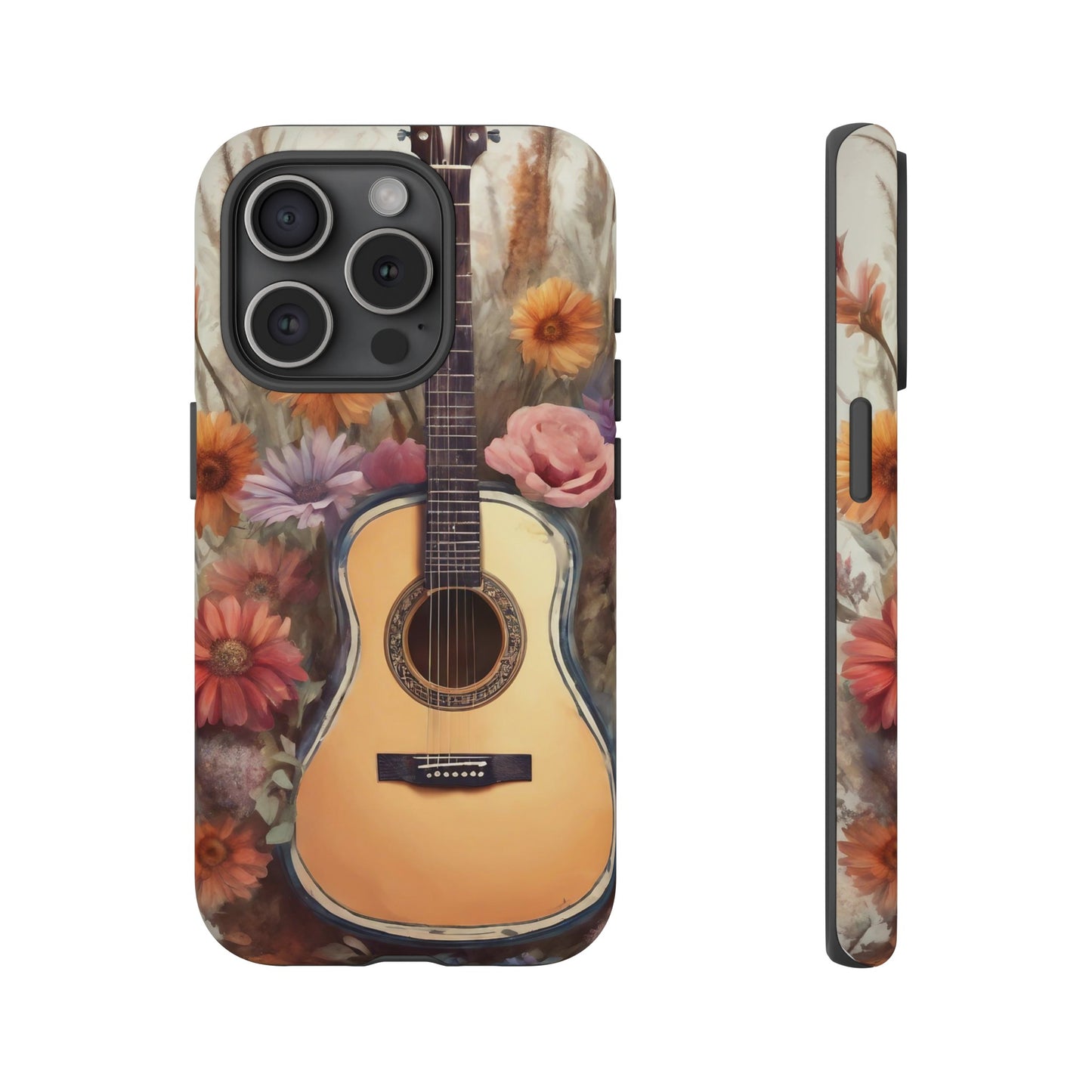 Boho Guitar with Flowers Design Phone Case