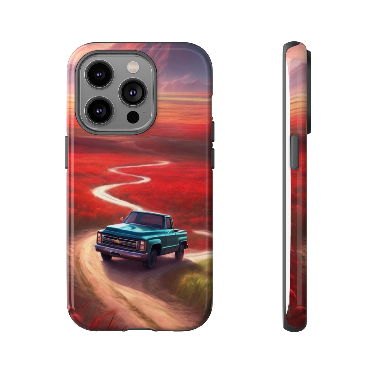 Blue Chevy Sunset Scene Phone Case