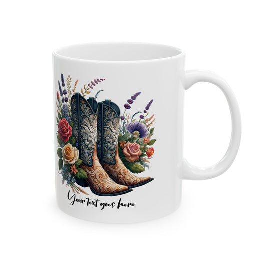 Floral Western Boots Personalized Ceramic Mug