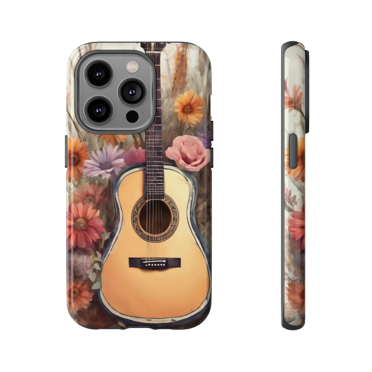 Boho Guitar with Flowers Design Phone Case