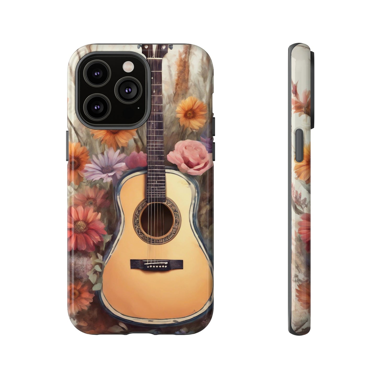 Boho Guitar with Flowers Design Phone Case