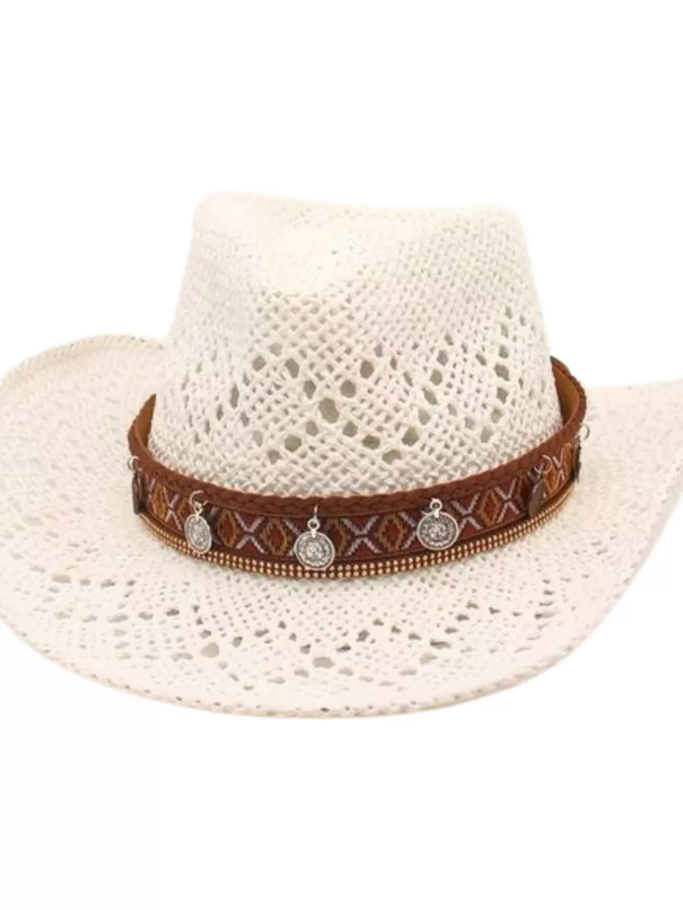Cream woven cowboy hat