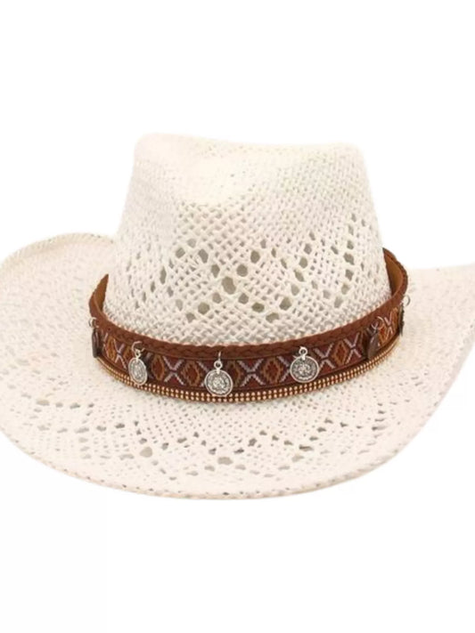 Cream woven cowboy hat