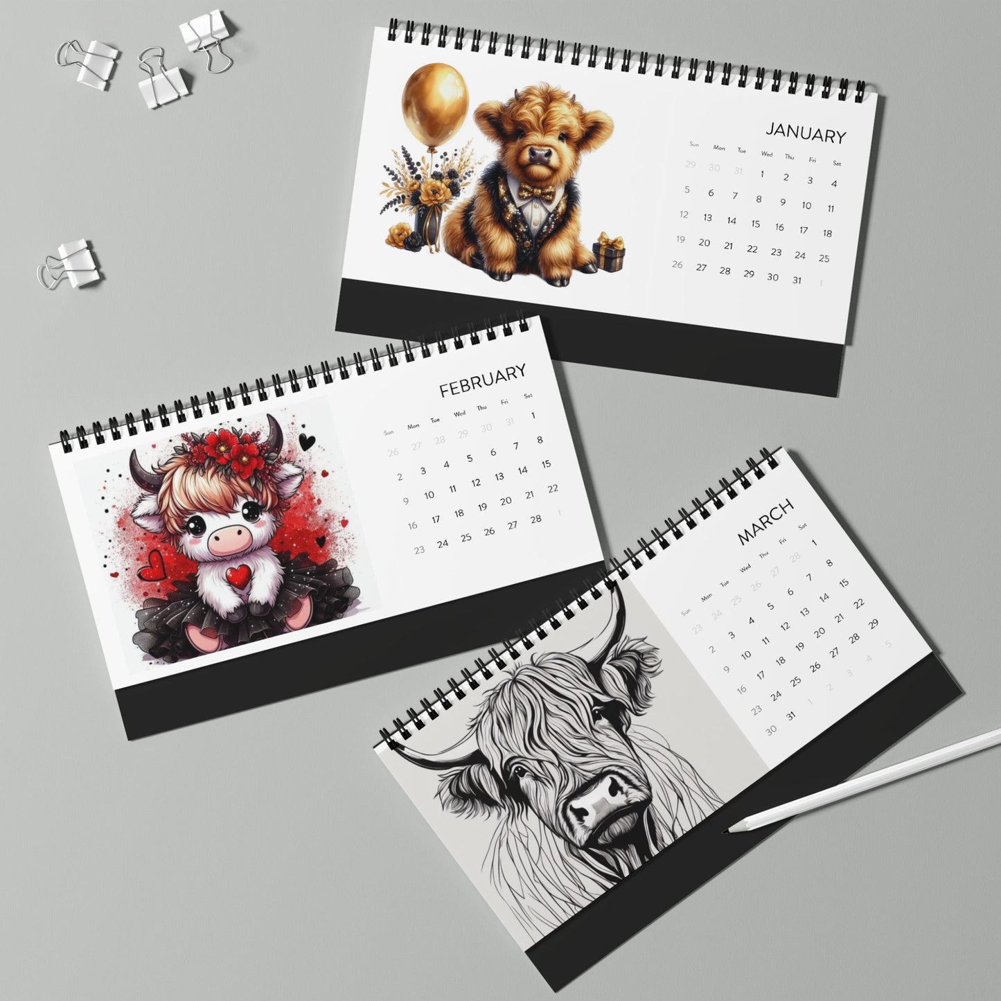 Highland Cow Desktop Calendar 2025