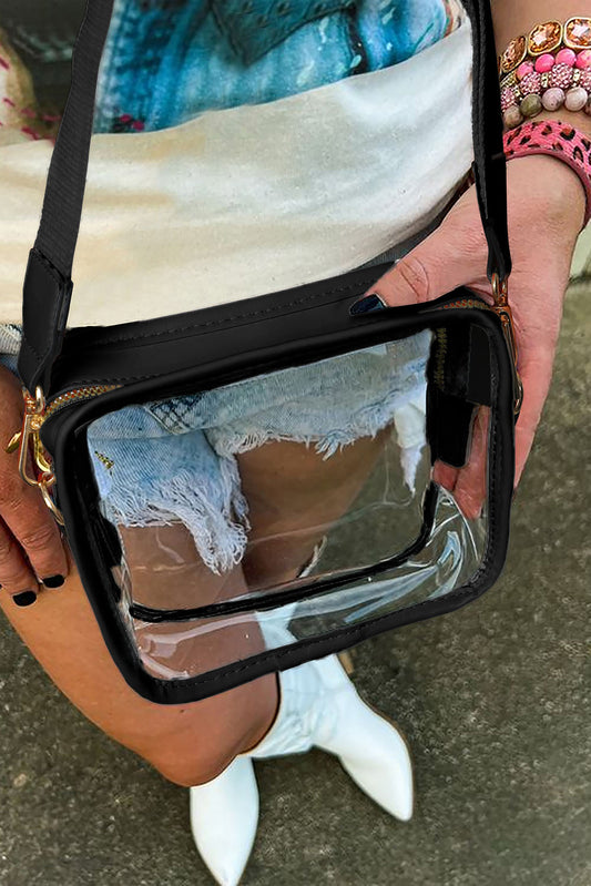 Black Clear PVC Crossbody Bag with Wide Strap – Stadium Approved & Stylish