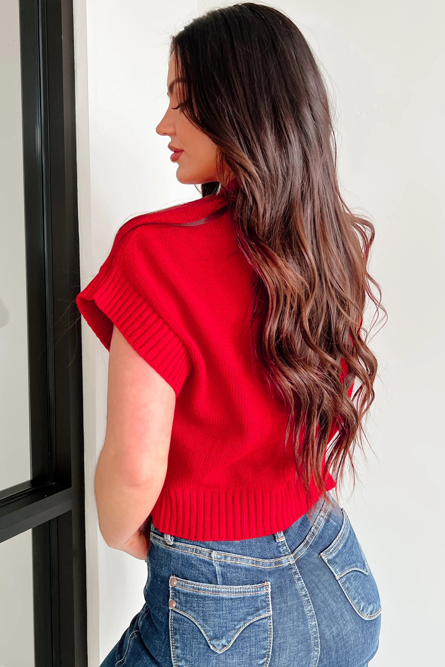 Sweetheart Stitch Red Knit short sleeved sweater