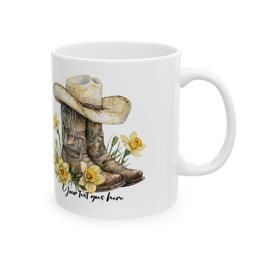 Cowboy Charm with Daffodils Personalized Ceramic Mug
