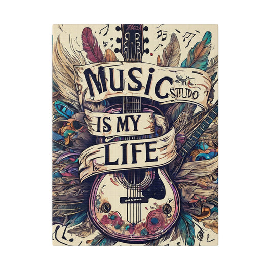 Music Is My Life Canvas, Feathers, Guitar, Musical Notes, Musical Inspired, Custom Gift