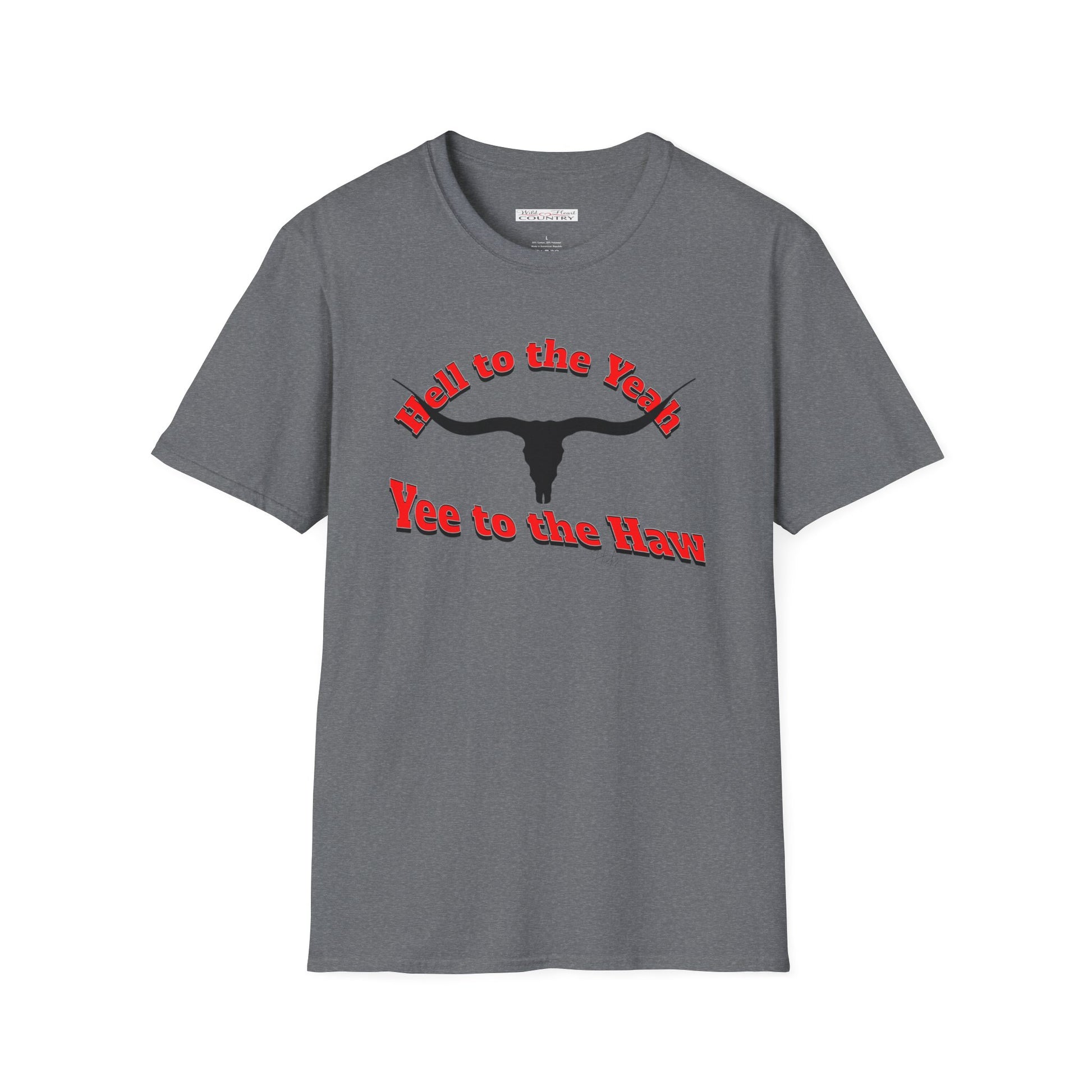 A  t-shirt with 'Yee to the Haw' text and a longhorn steer logo in red.