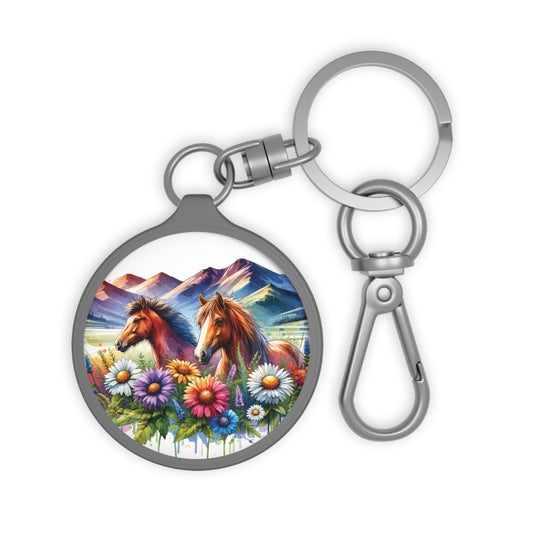 Wildflowers and Wild Horses Key ring, Wildflowers Key Tag, Wild Horses Keyring, Key Ring, Country Design, Gift, Unique Gift, Watercolours