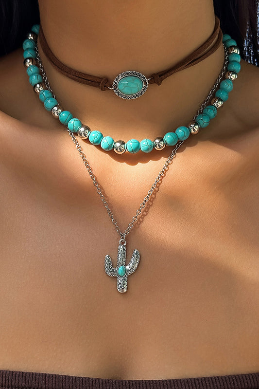 Turquoise Trio Layered Necklace Set – Boho Meets Southwestern Charm 🌵