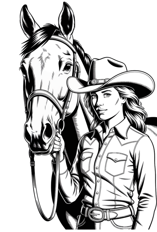 Western Cowboy and Horse Print – Rustic Black & White digital download Wall Art
