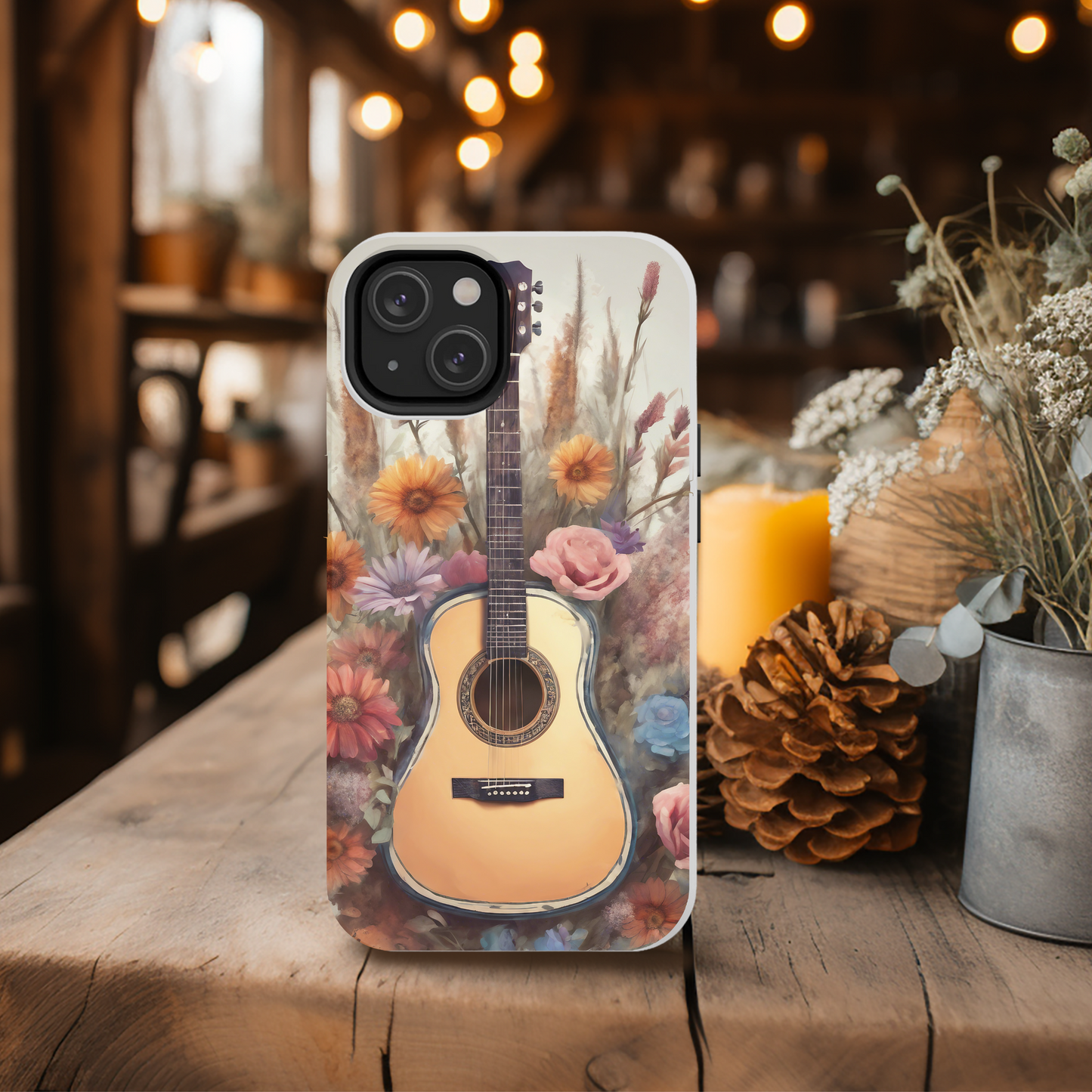 Boho Guitar with Flowers Design Phone Case