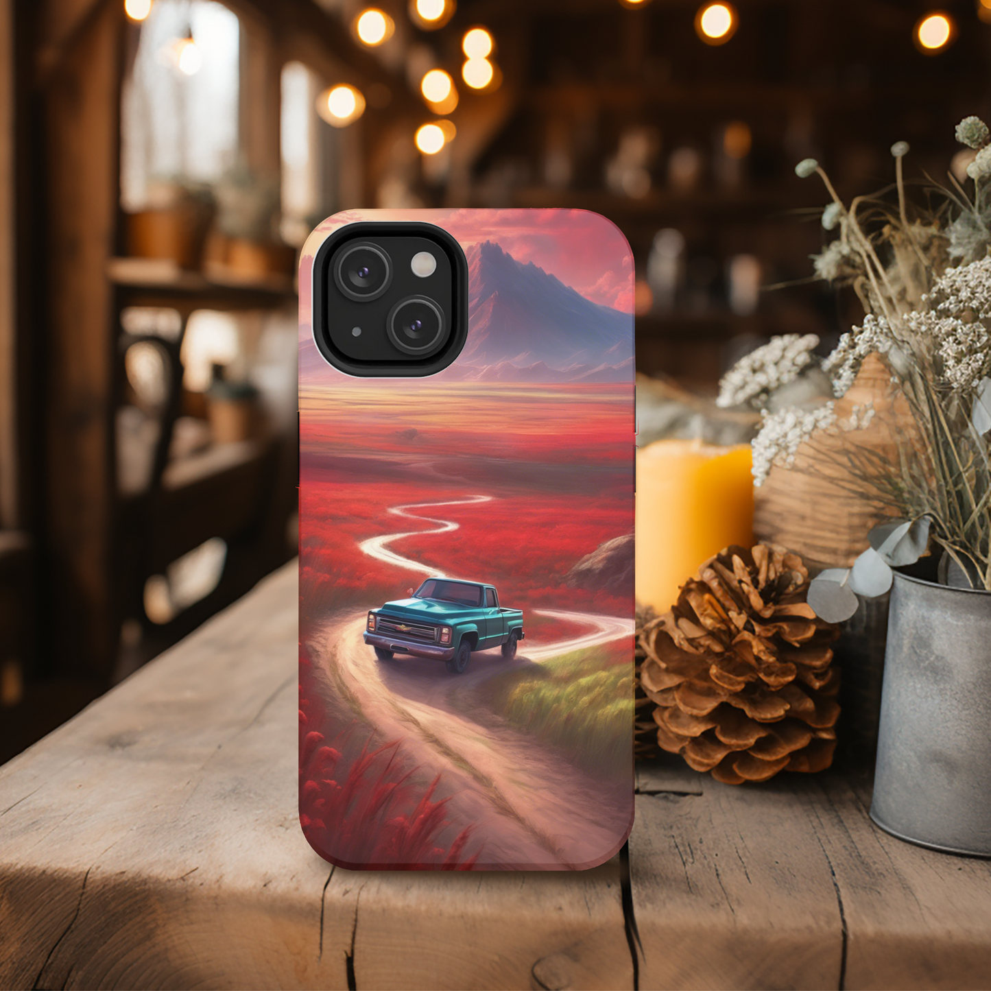 Blue Chevy Sunset Scene Phone Case