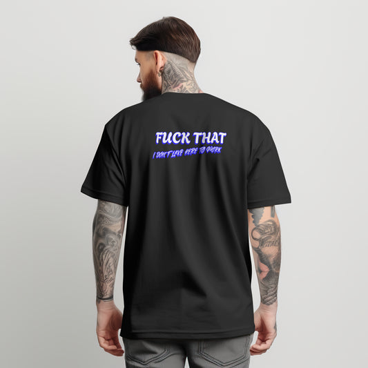 White text with vibrant blue border 