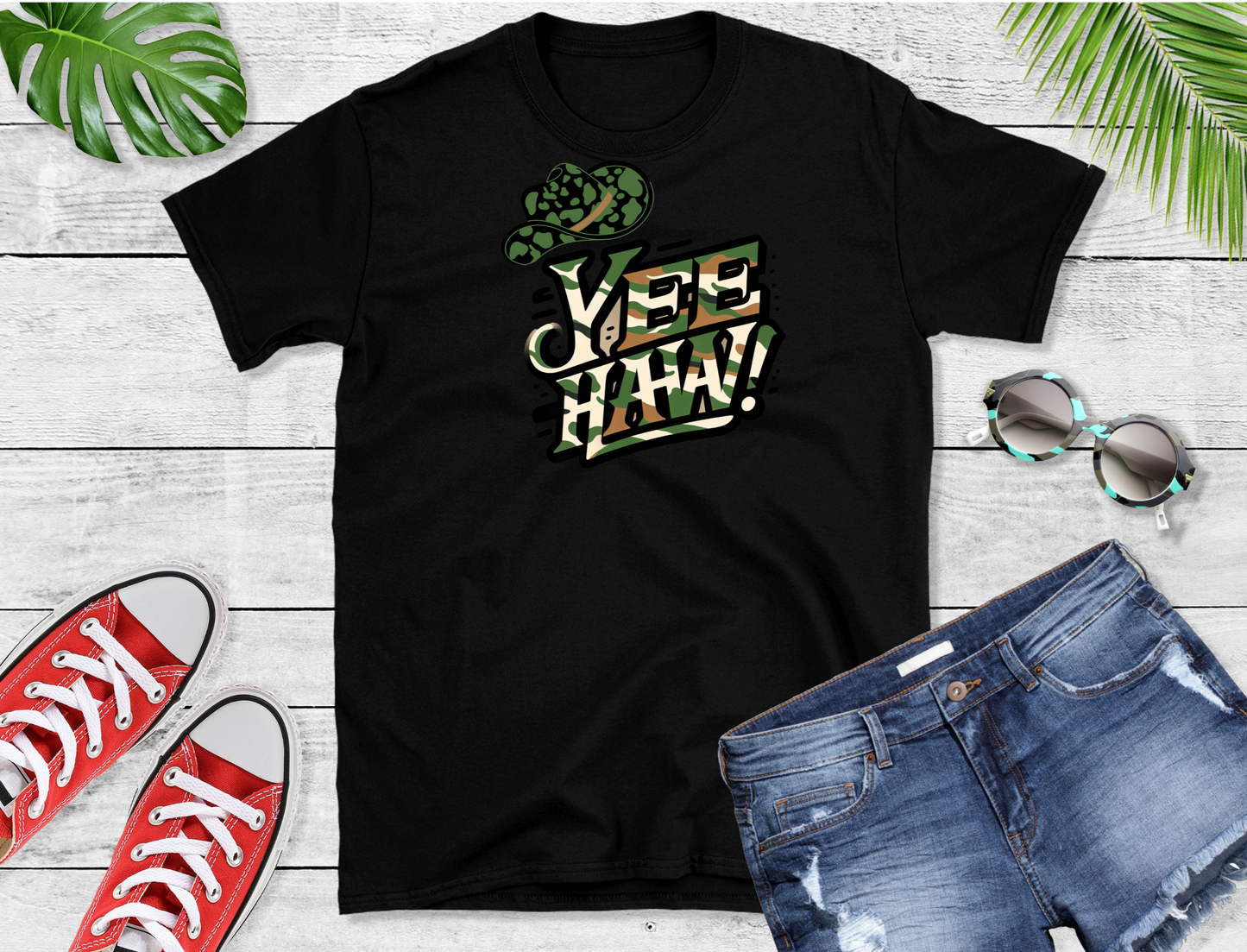 Yee-Haw T-Shirt with Cowboy Hat, Camo design, Unisex T-Shirt, Country Music T-Shirt