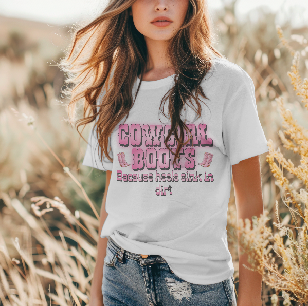 Woman wearing a white t-shirt with text in a field