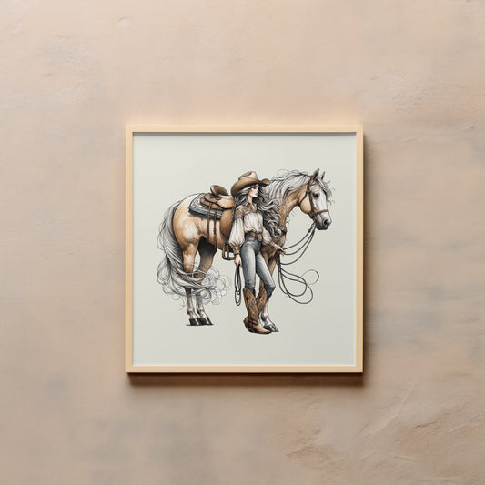 Elegant Cowgirl and Horse digital download – Western Wall Art for Rustic & Country Decor
