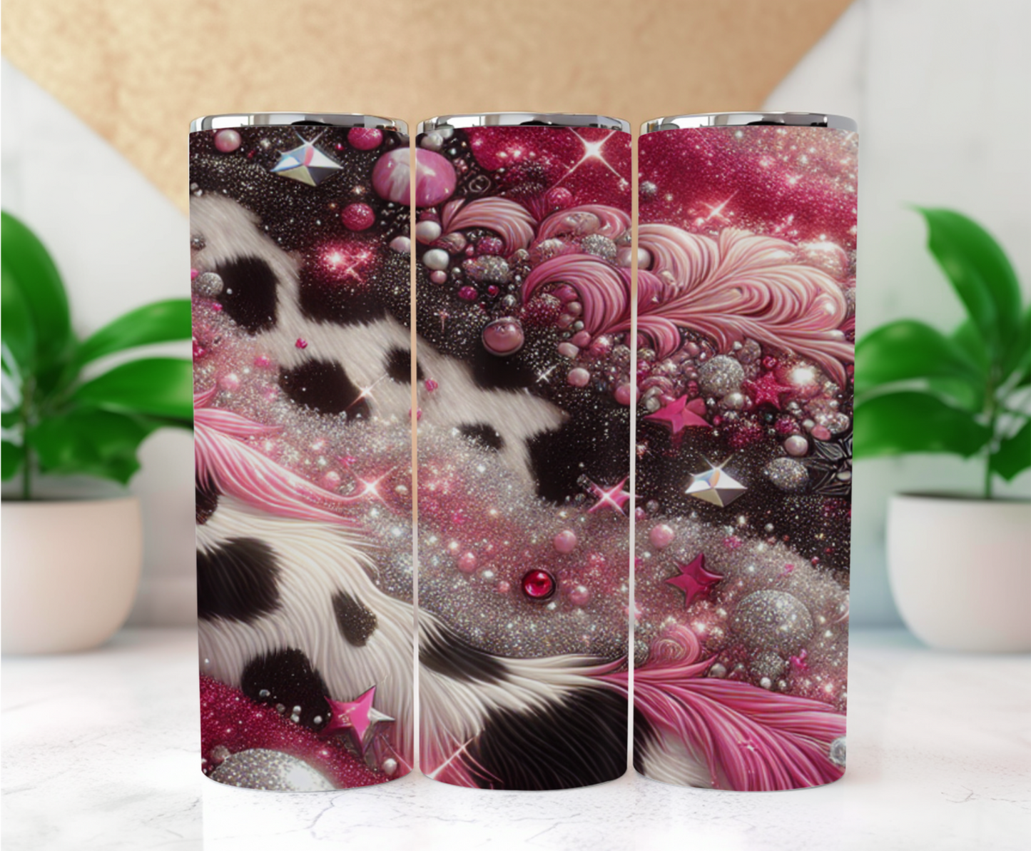 Glitzy Cow Pattern Tumbler 20 oz
