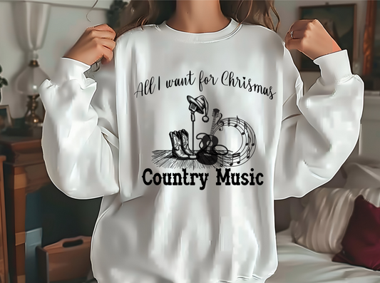 Features a playful design with a Santa hat perched on a microphone stand, cowboy boots, and swirling musical notes