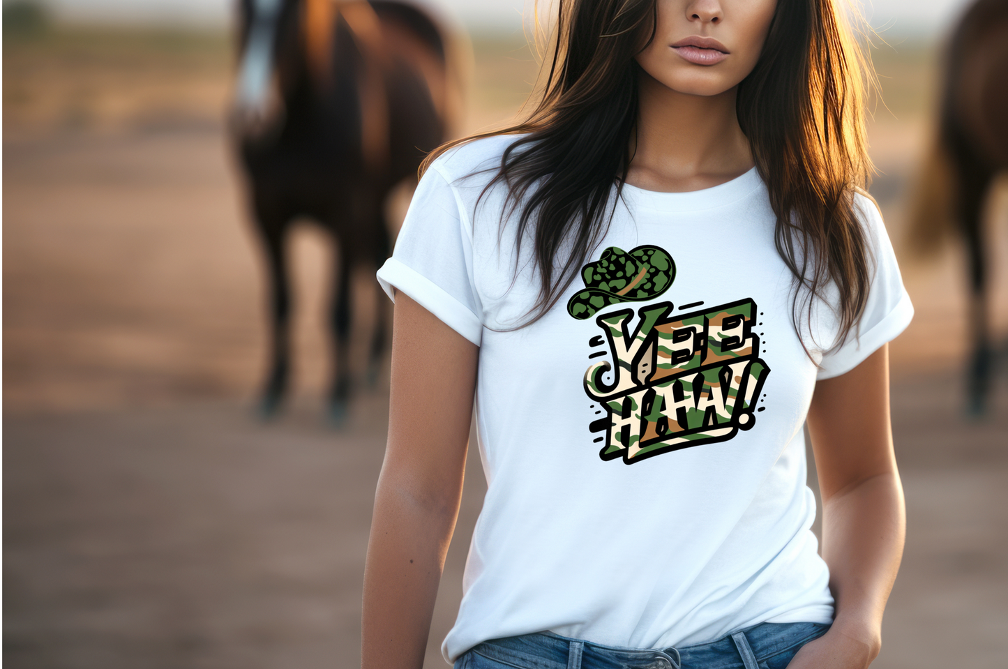 Yee-Haw T-Shirt with Cowboy Hat, Camo design, Unisex T-Shirt, Country Music T-Shirt